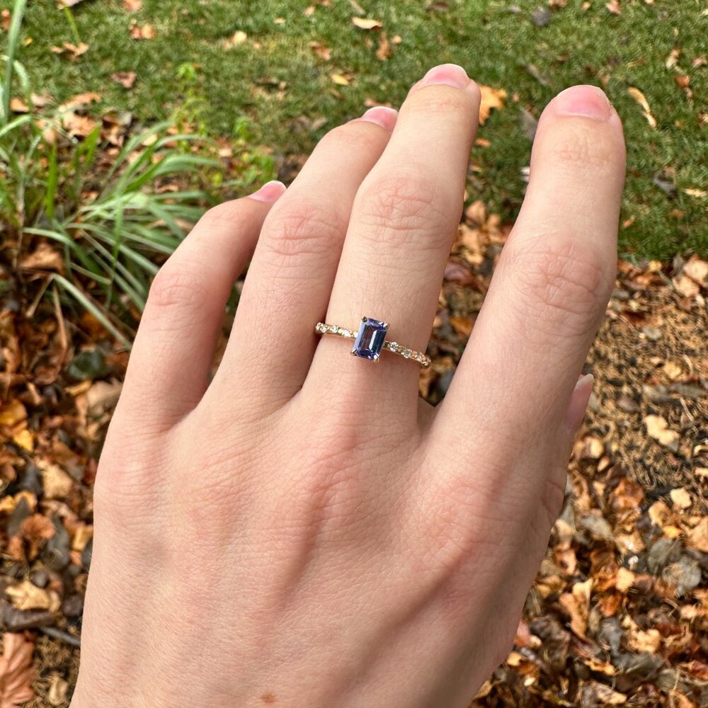 Tanzanite Ring in Solid 14K Gold with Natural Diamond Accents - Picture 3 of 7